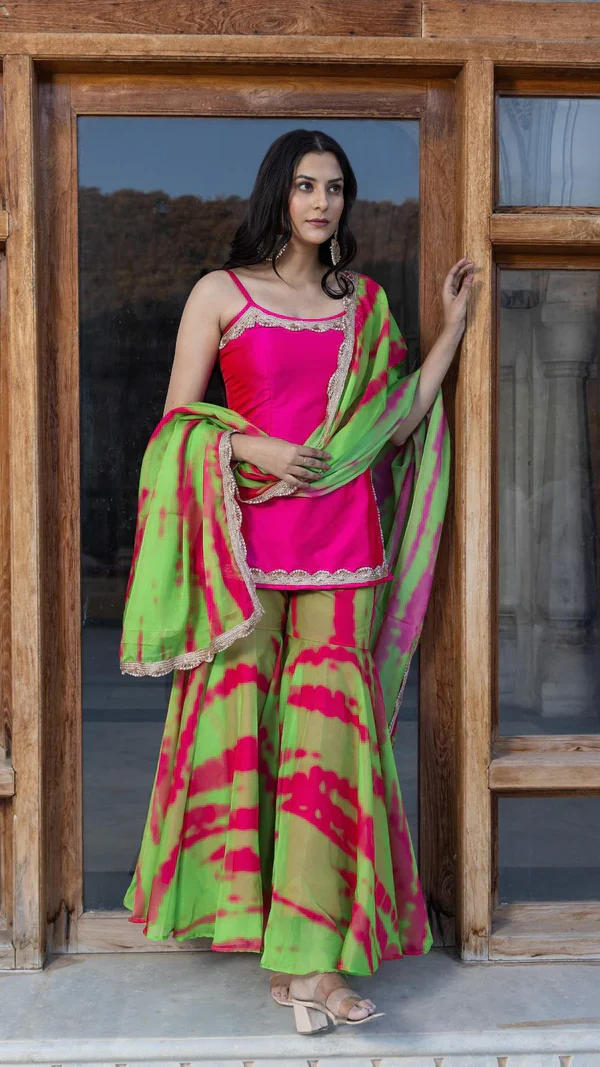 Golden Shower Pink Green Sharara Set - Image 6