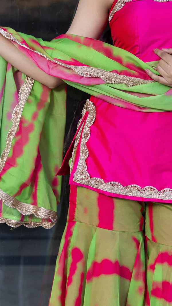 Golden Shower Pink Green Sharara Set - Image 7