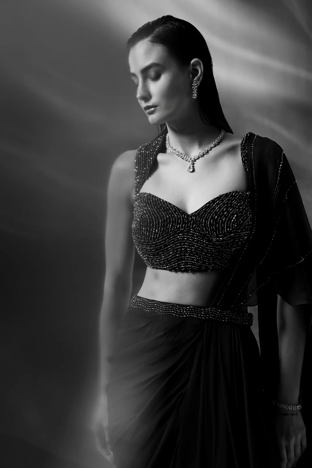 Green Celia Pre-draped Saree With Embroidered Blouse - Image 7