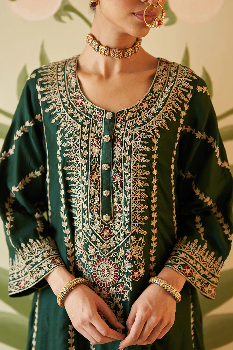 Green Chanderi Silk Choga Set - Image 10