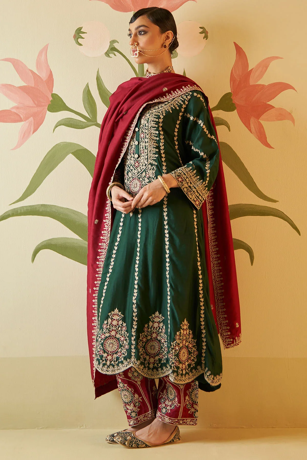 Green Chanderi Silk Choga Set - Image 6