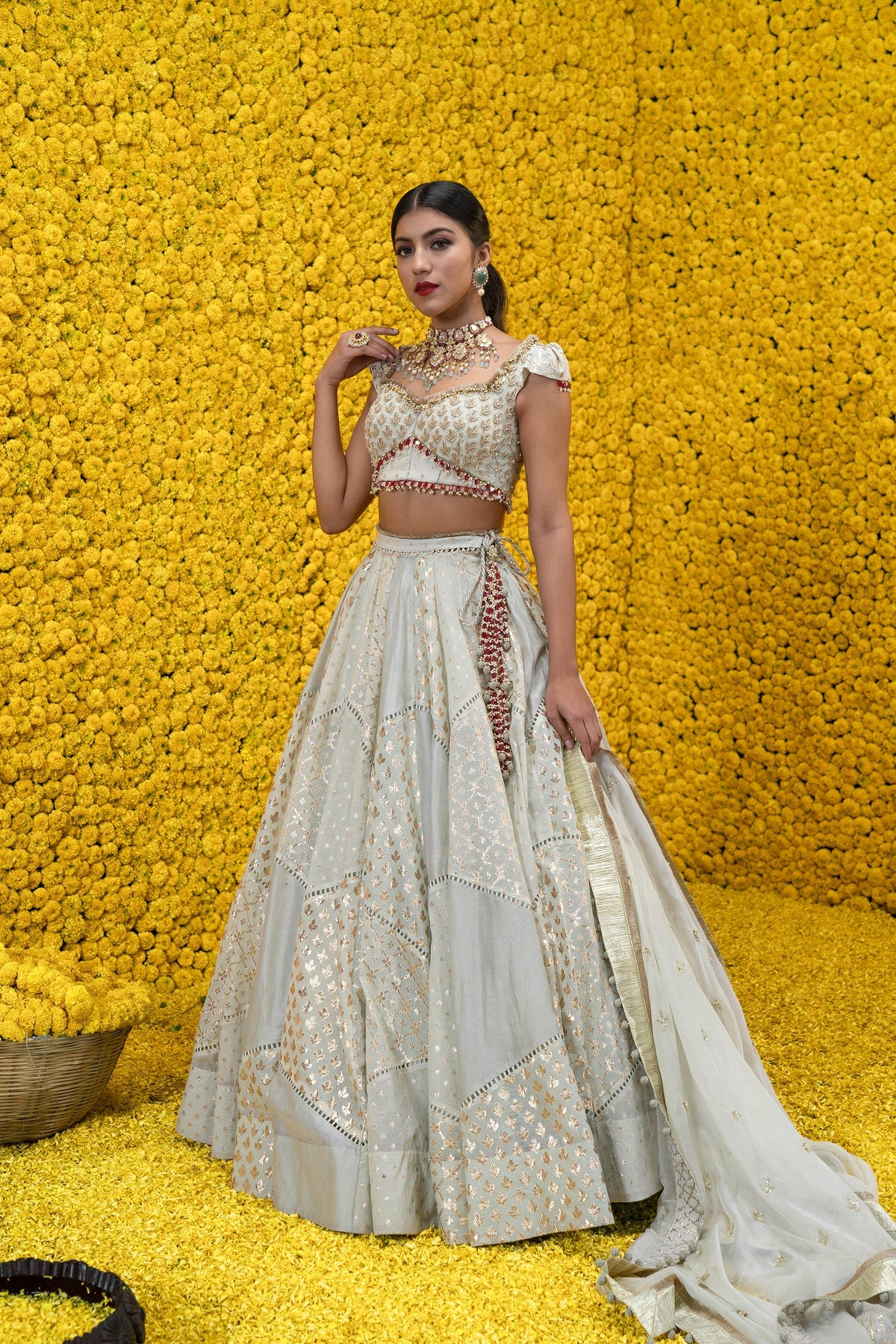 Green Inaya Banarasi Chanderi Lehenga Set - Image 4