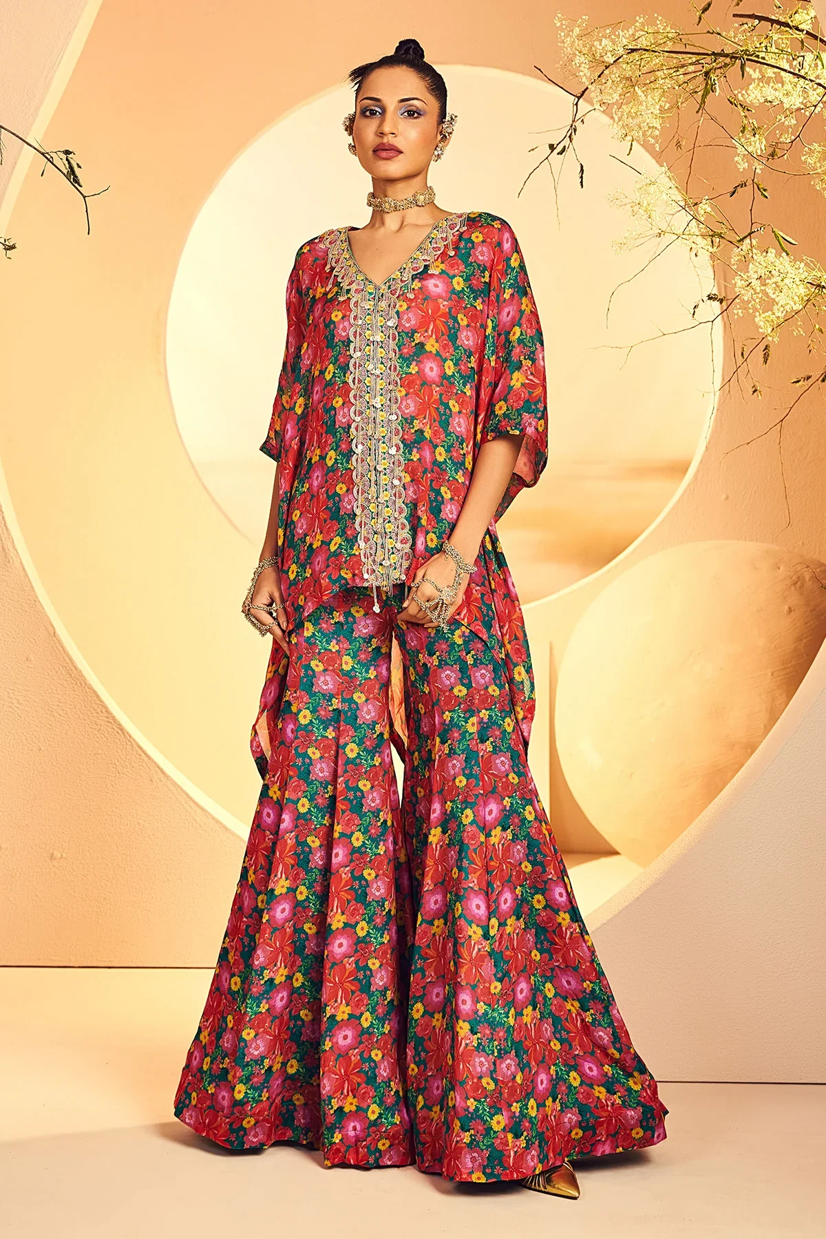 Green Multi Kaftan Sharara - Image 3