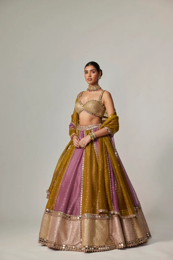 Green Multicolour Sequin Scattered Lehenga Set - Image 3
