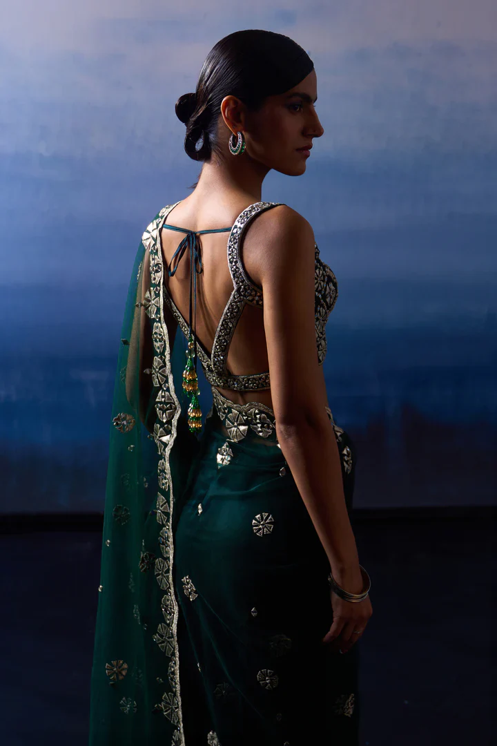 Green Net Saree - Image 7