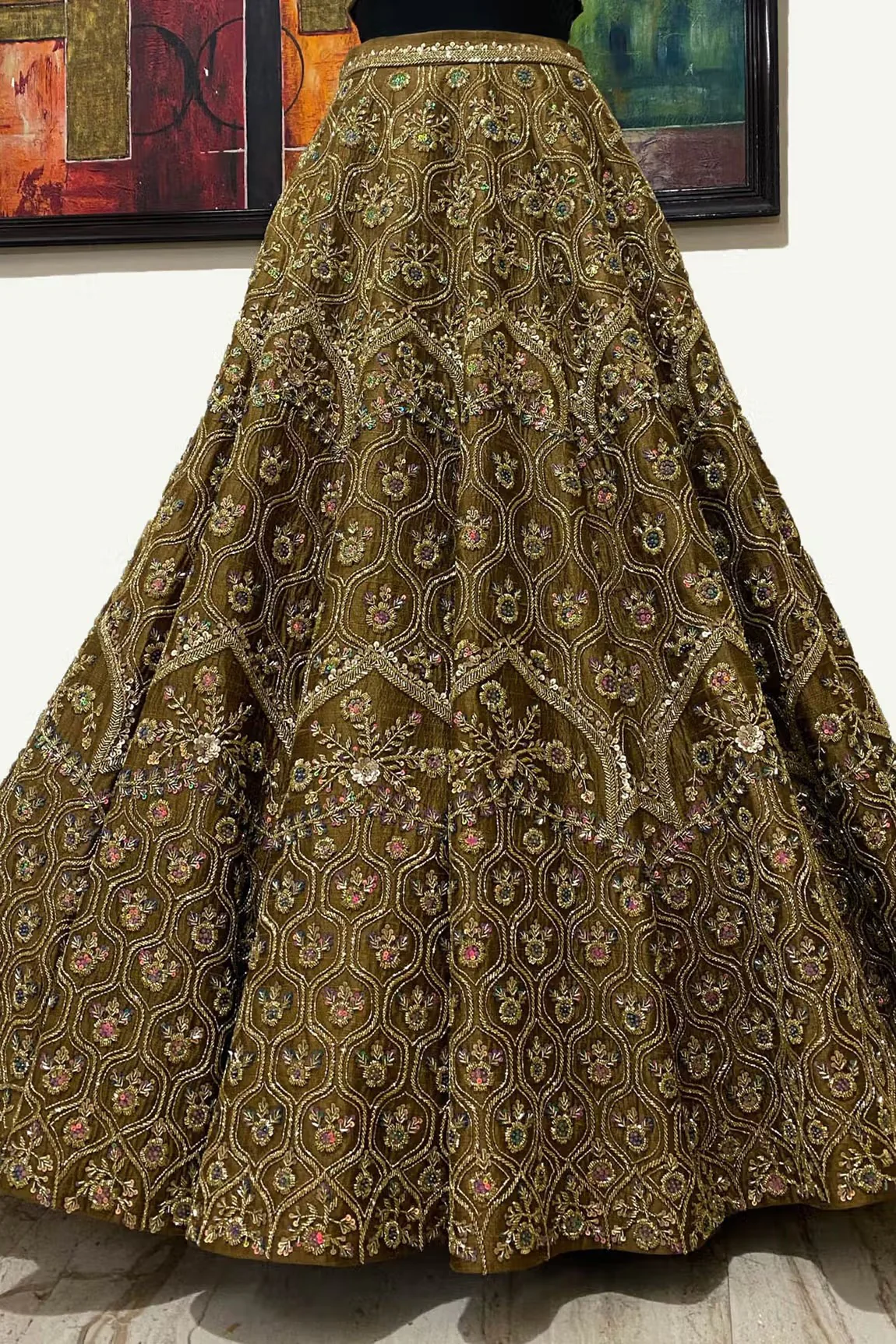 Green Raw Silk Embroidered Lehenga Set - Image 6