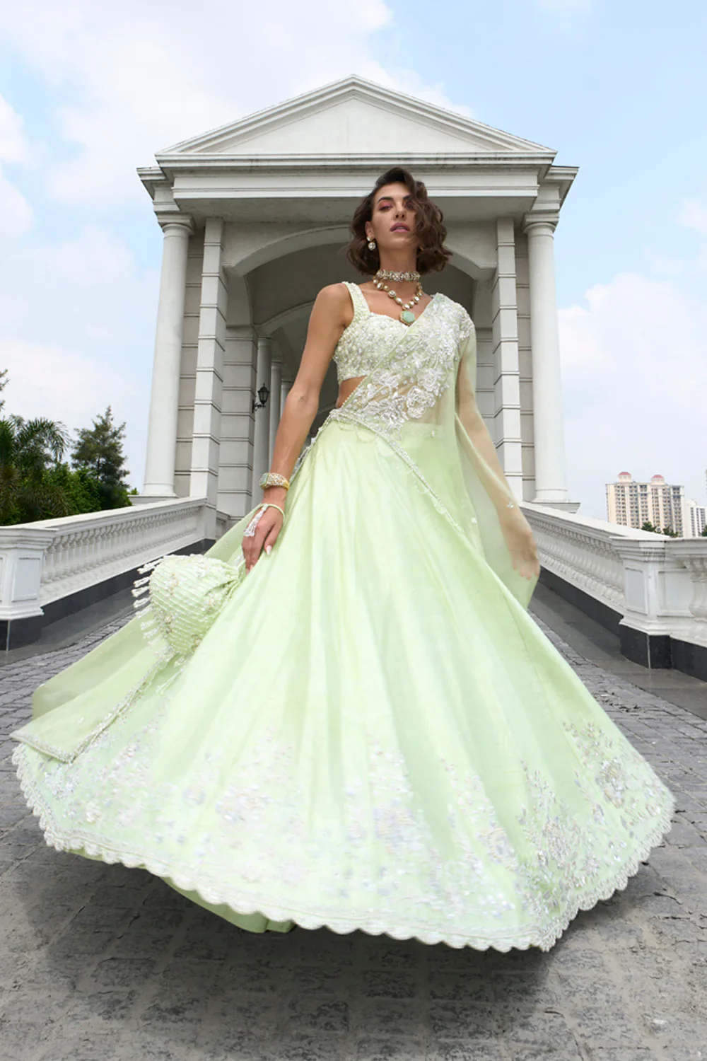 Green Raw Silk Lehenga Set - Image 2