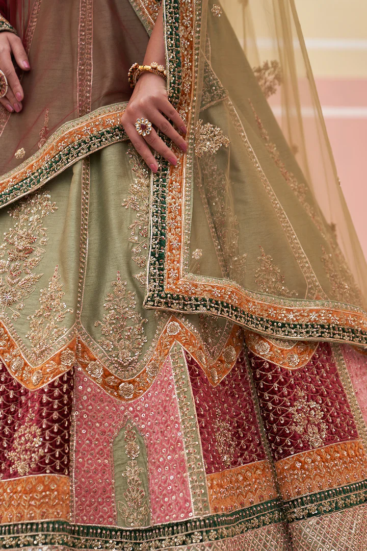 Green Raw Silk Lehnga Set - Image 3