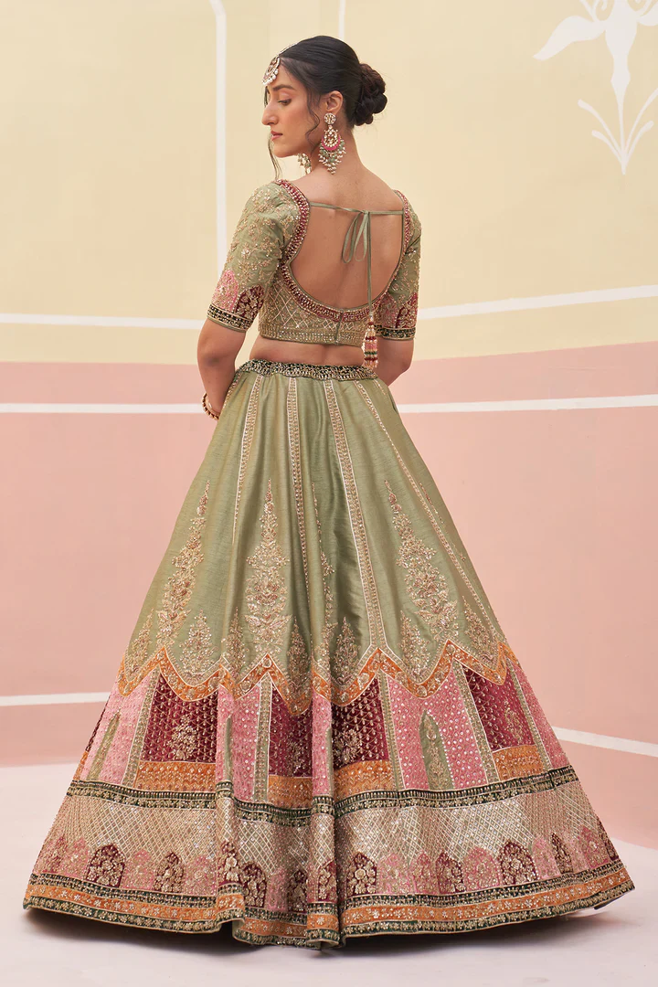 Green Raw Silk Lehnga Set - Image 7