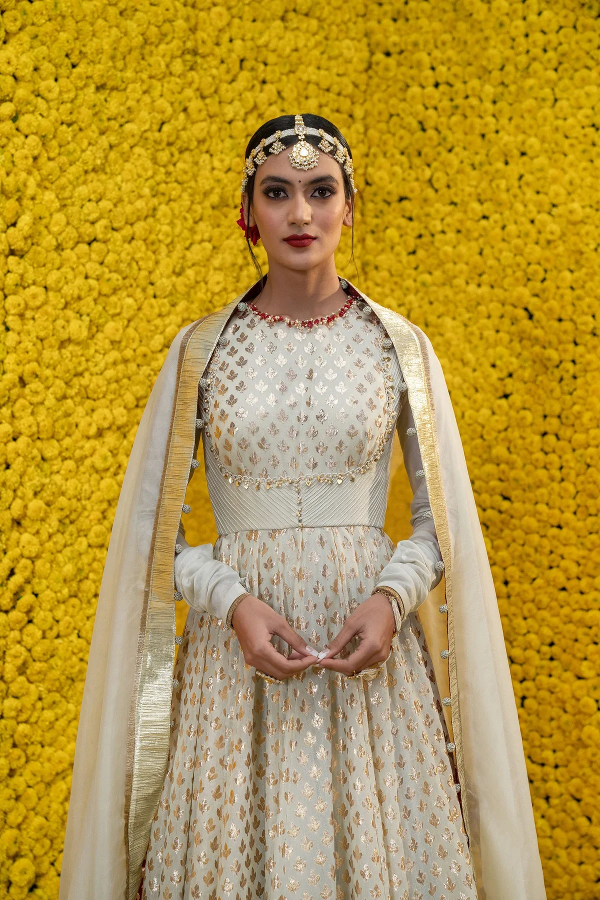 Green Sadia Banarasi Chanderi Anarkali With Dupatta - Image 3