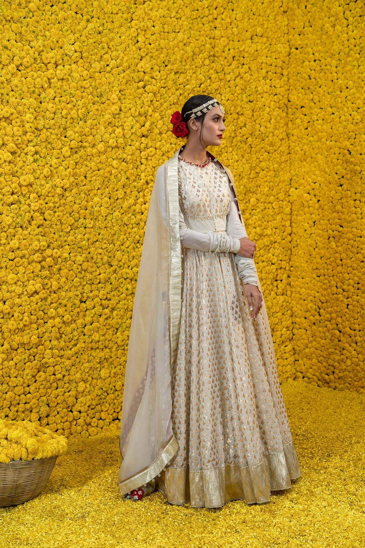 Green Sadia Banarasi Chanderi Anarkali With Dupatta - Image 4