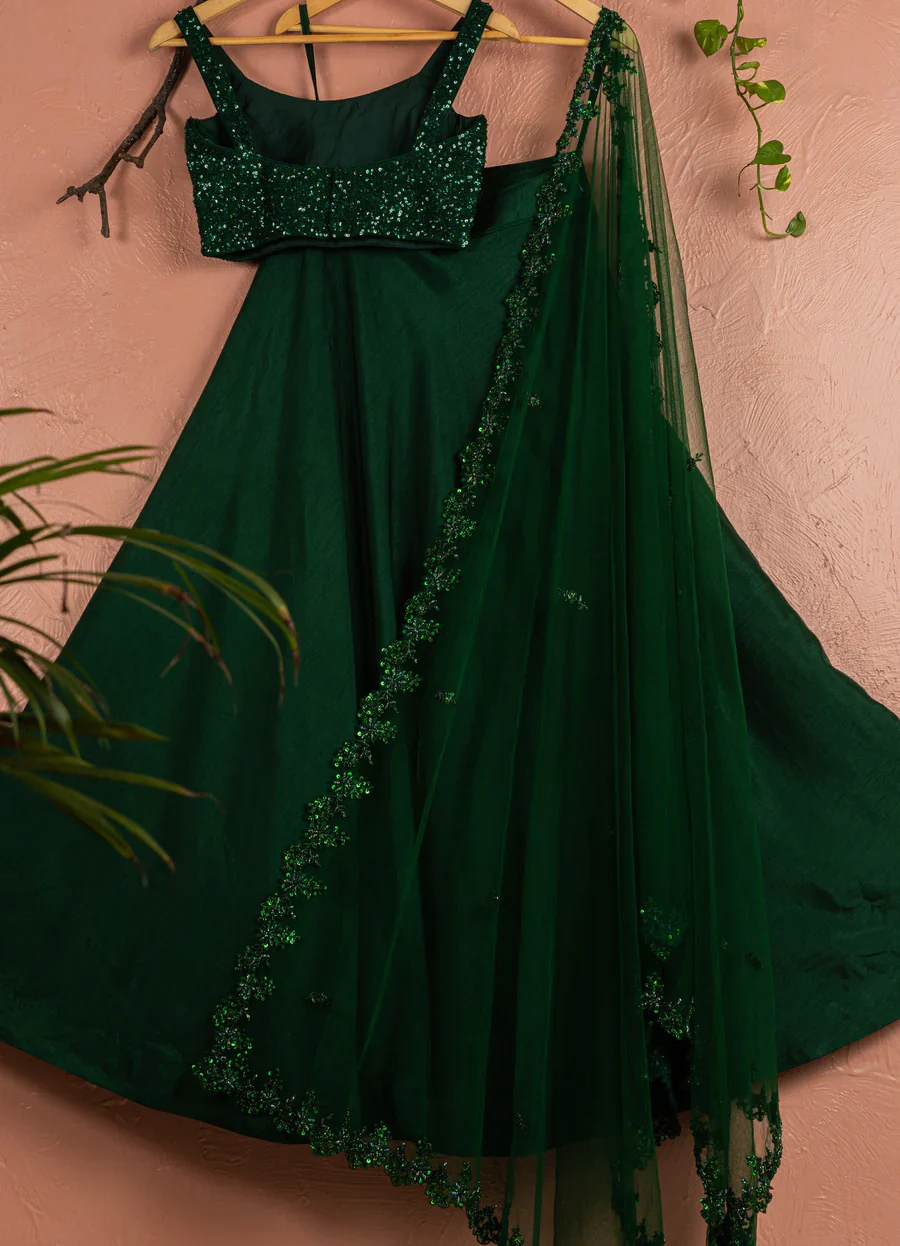 Green silk lehenga set - Image 2