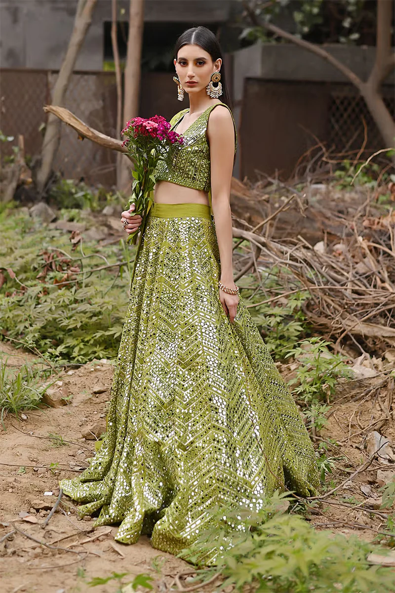 Green Silk Lehenga Set