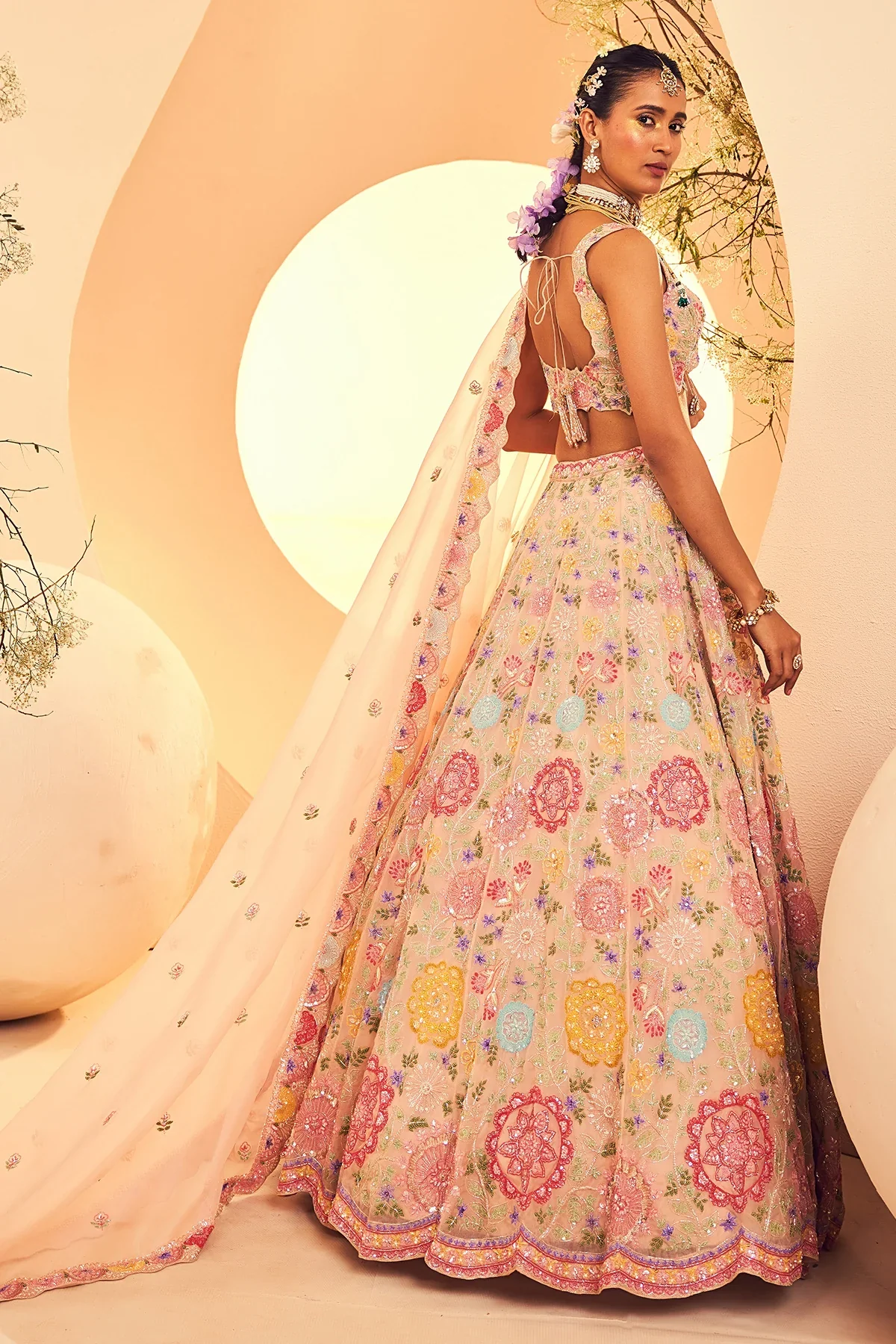 Grey Multi Circles Lehenga - Image 2