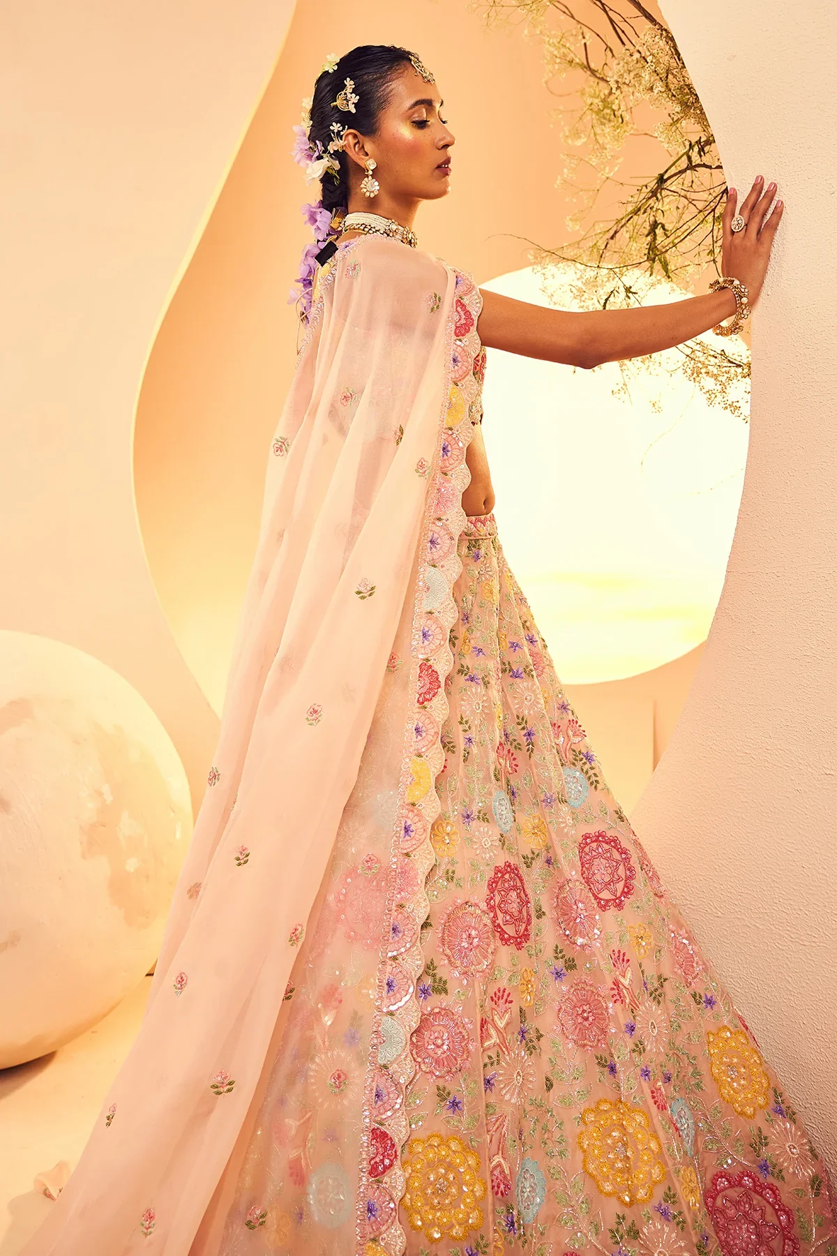 Grey Multi Circles Lehenga - Image 3