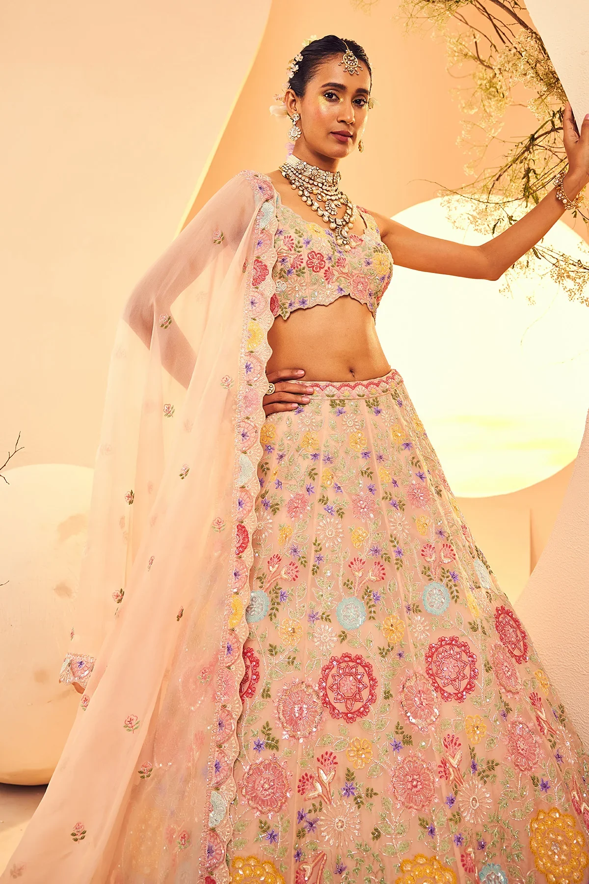 Grey Multi Circles Lehenga - Image 5