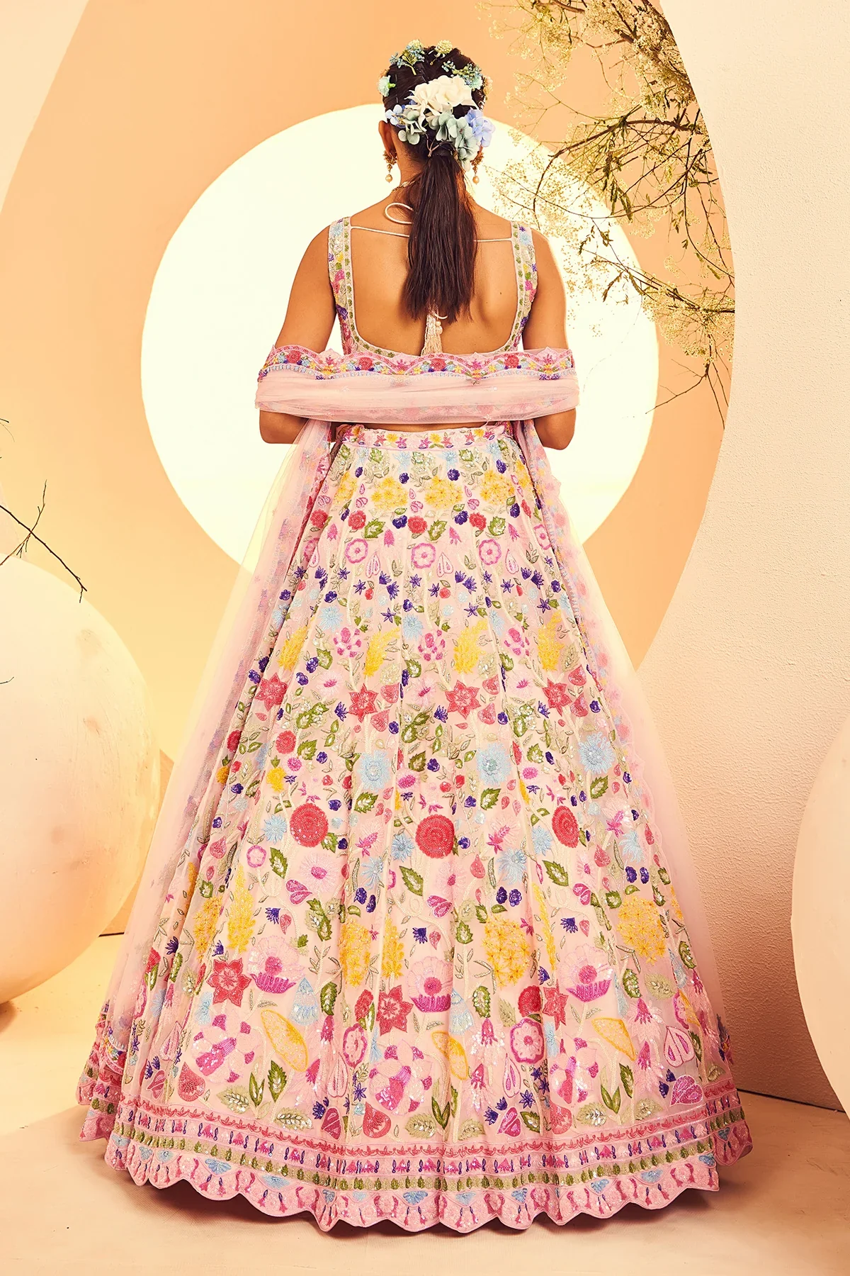Grey Multi Circles Lehenga - Image 6