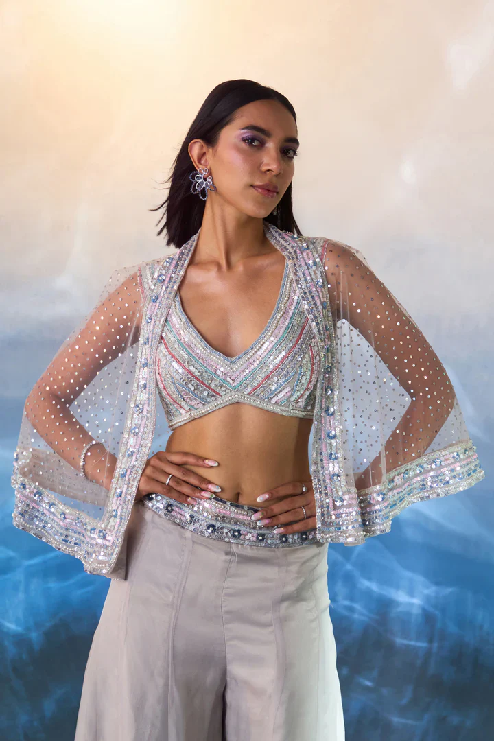 Grey Organza Cape Set - Image 2