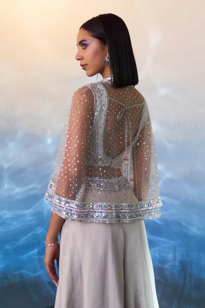 Grey Organza Cape Set - Image 5