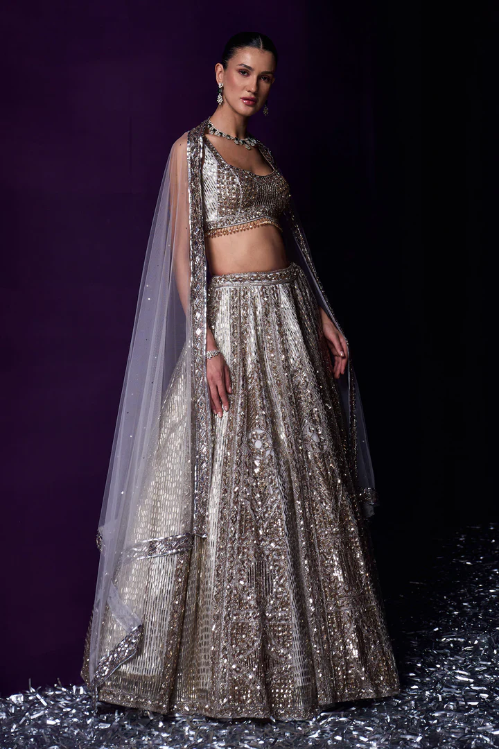 Grey Organza Lehenga Set - Image 2