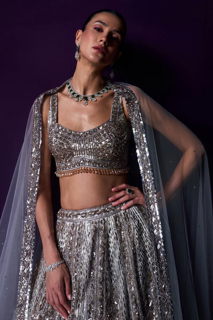 Grey Organza Lehenga Set - Image 3
