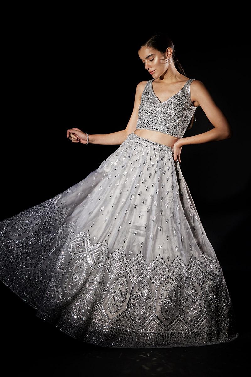 Grey Organza Lehenga Set - Image 4