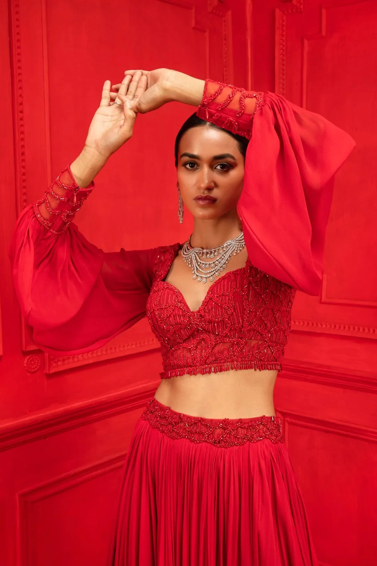 Gul Red Georgette Lehenga Set - Image 3