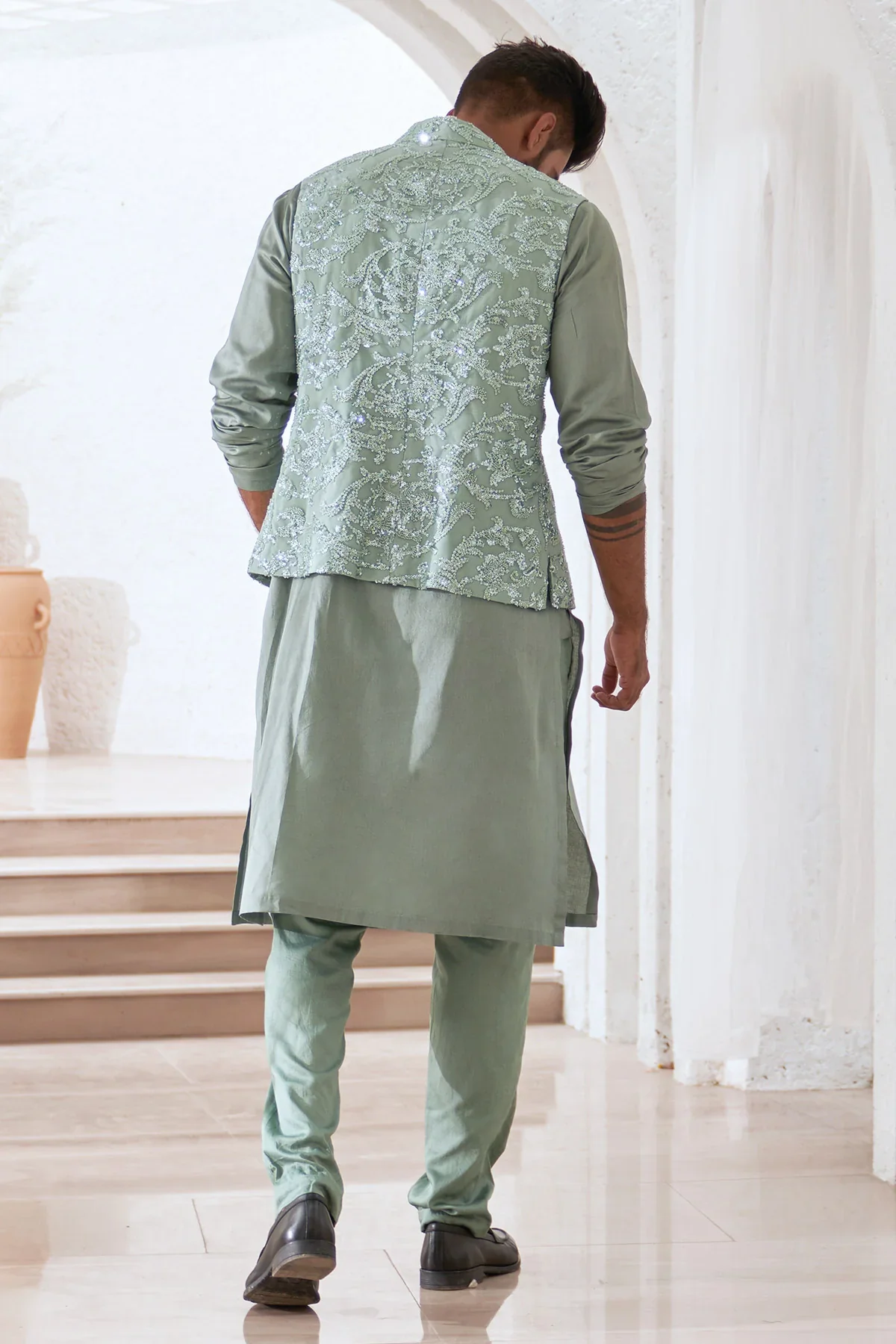 Haider Embroidered Kurta Set With Bundi Jacket - Image 4