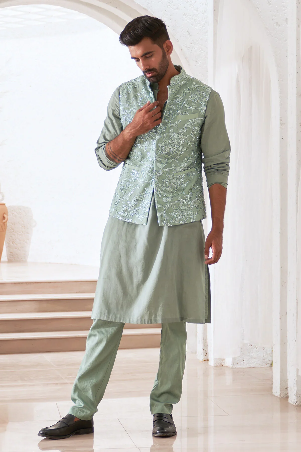 Haider Embroidered Kurta Set With Bundi Jacket - Image 5