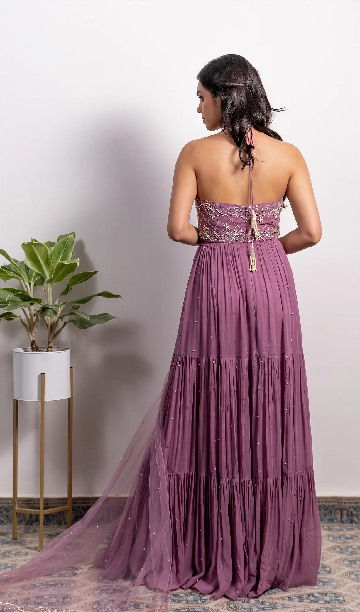 Halter Neck 3-Tiered Anarkali And Dupatta - Image 2