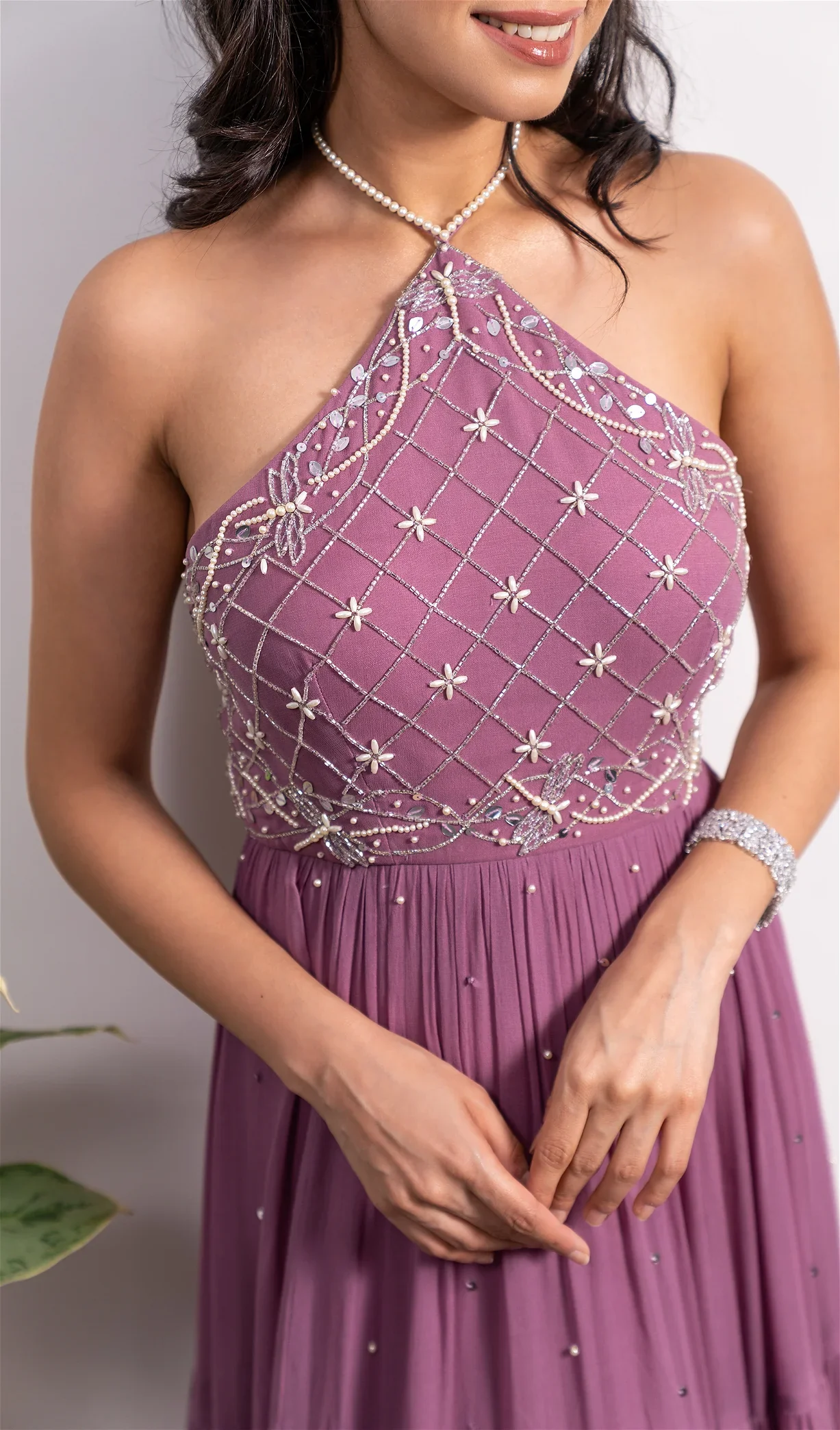 Halter Neck 3-Tiered Anarkali And Dupatta - Image 3
