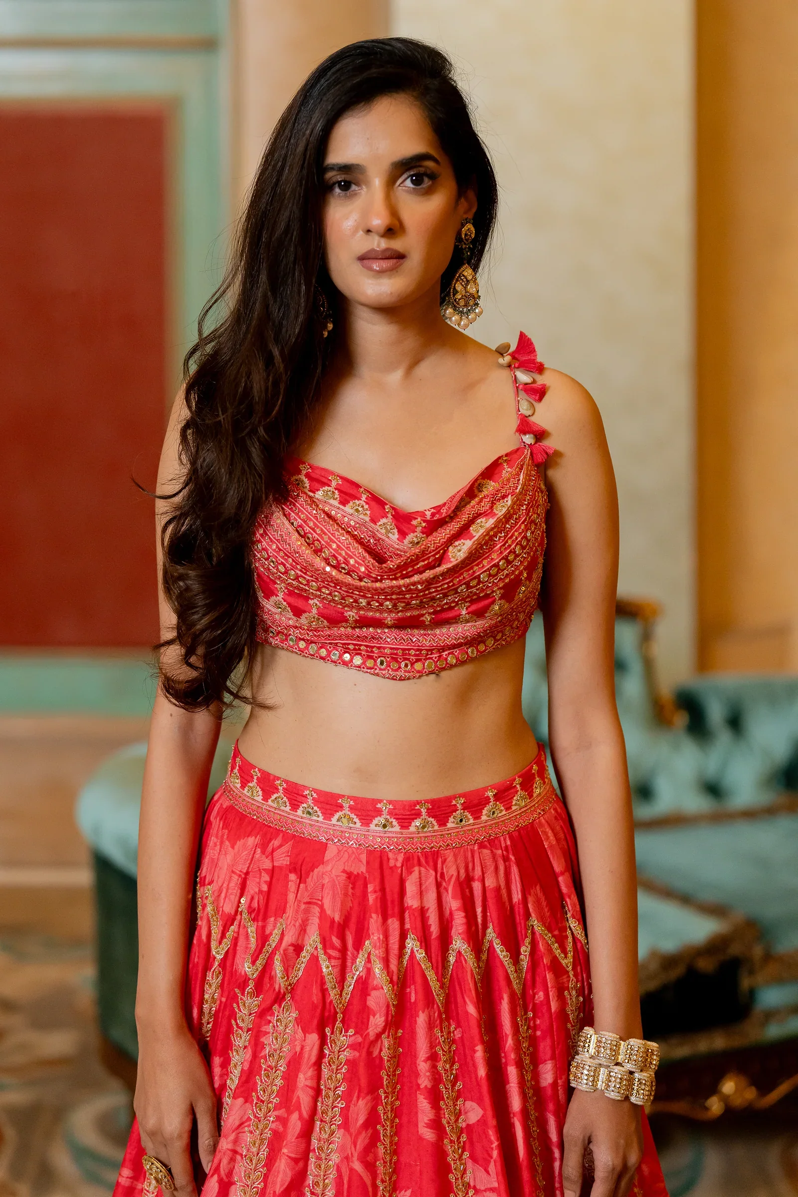 Hand Embroidered Cotton Silk Lehenga - Image 3