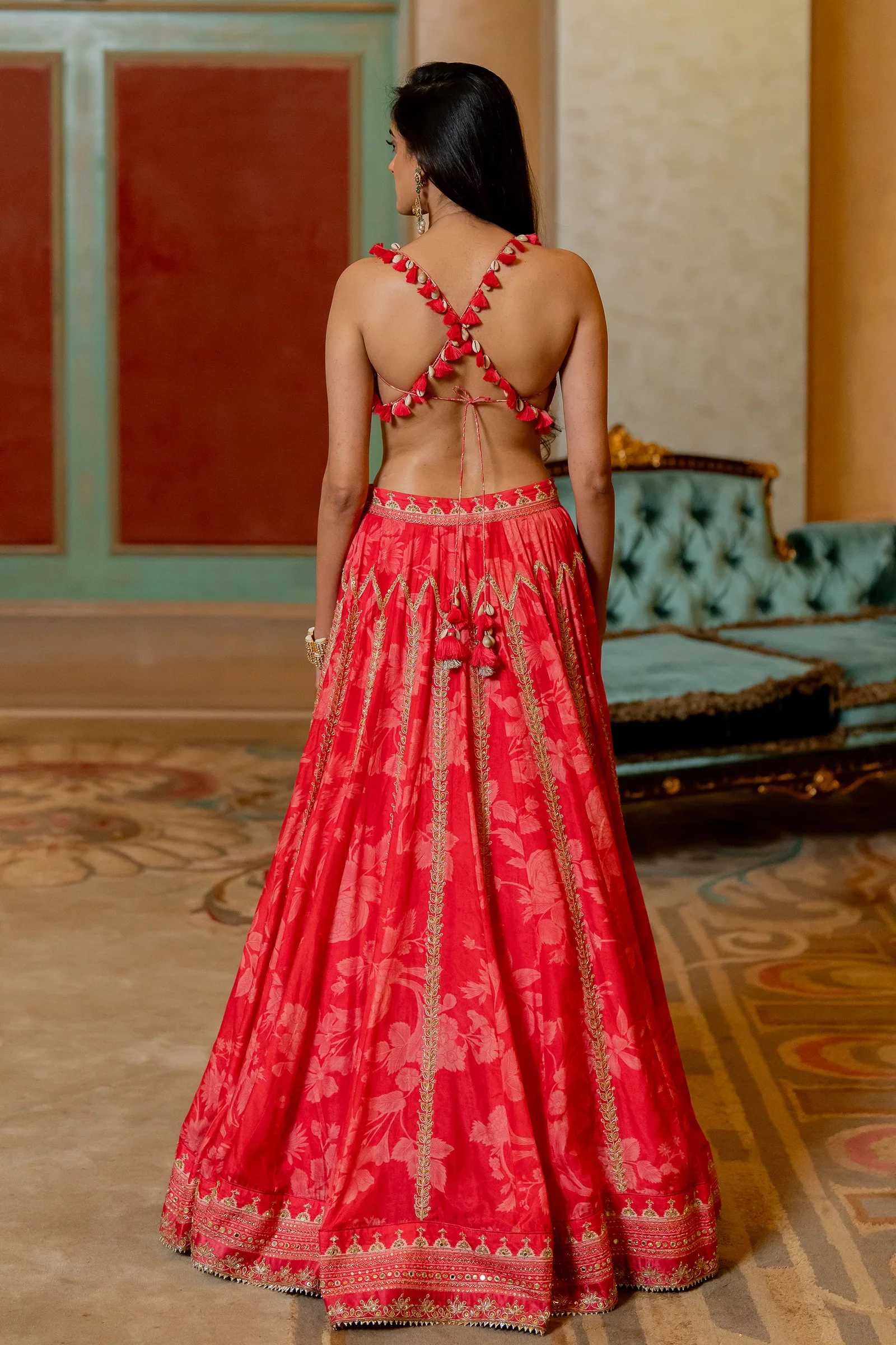 Hand Embroidered Cotton Silk Lehenga - Image 4