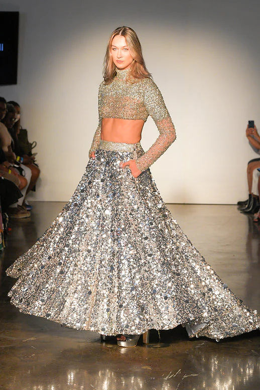 Hand Embroidered Crystal Sequin Lehnga - Image 6