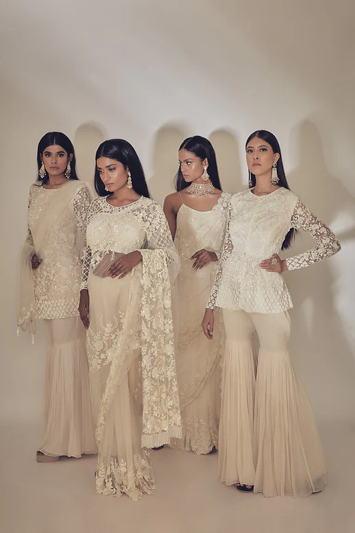 Hand Embroidered Off-White Sharara - Image 3