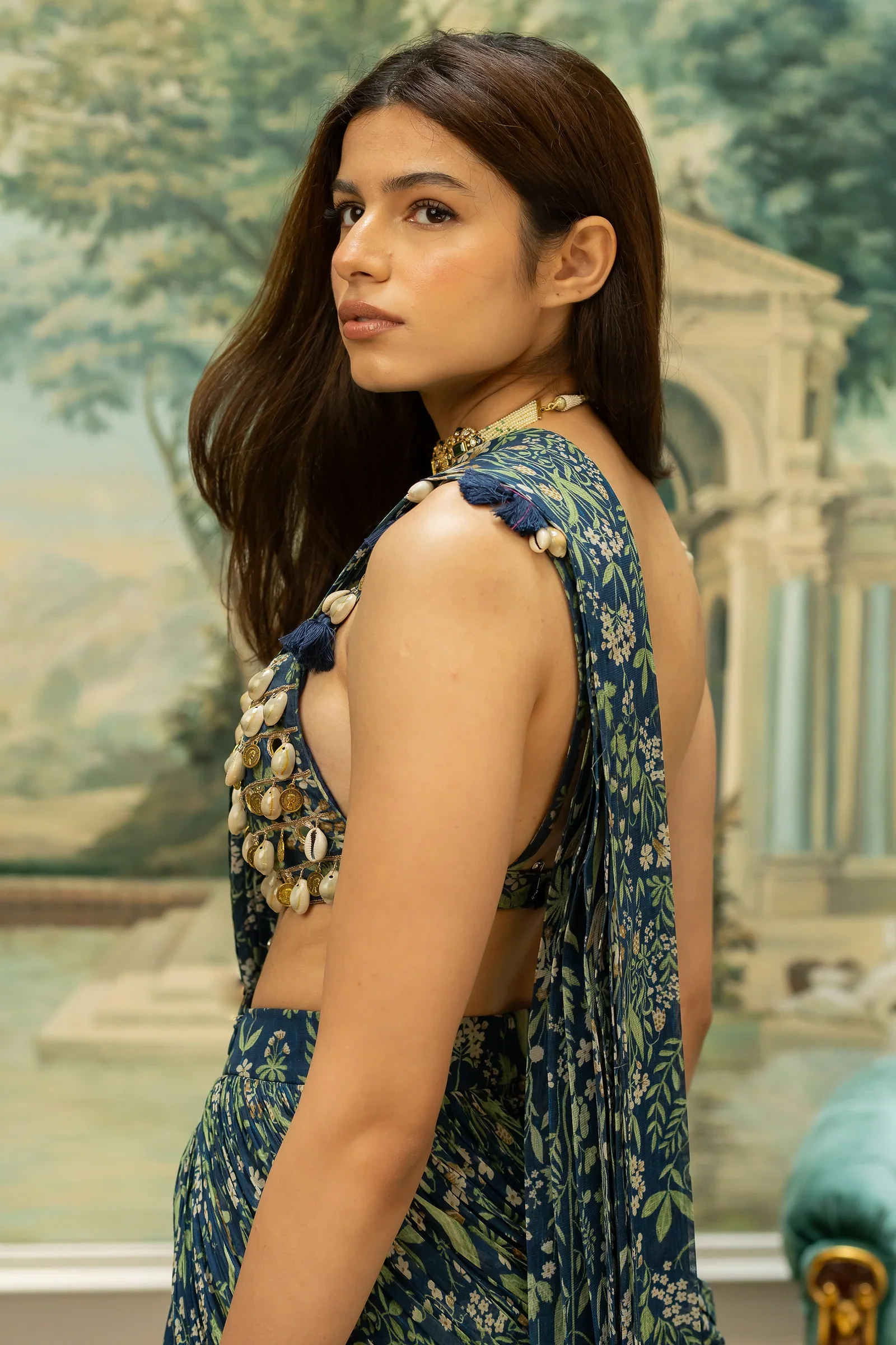 Hand Embroidered Pre–stitched Saree - Image 2