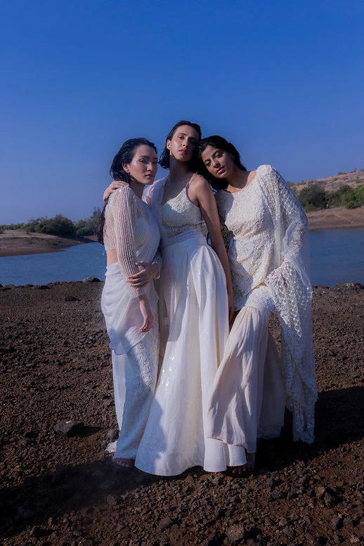 Hand Embroidered Sequin Ivory Lehnga - Image 3