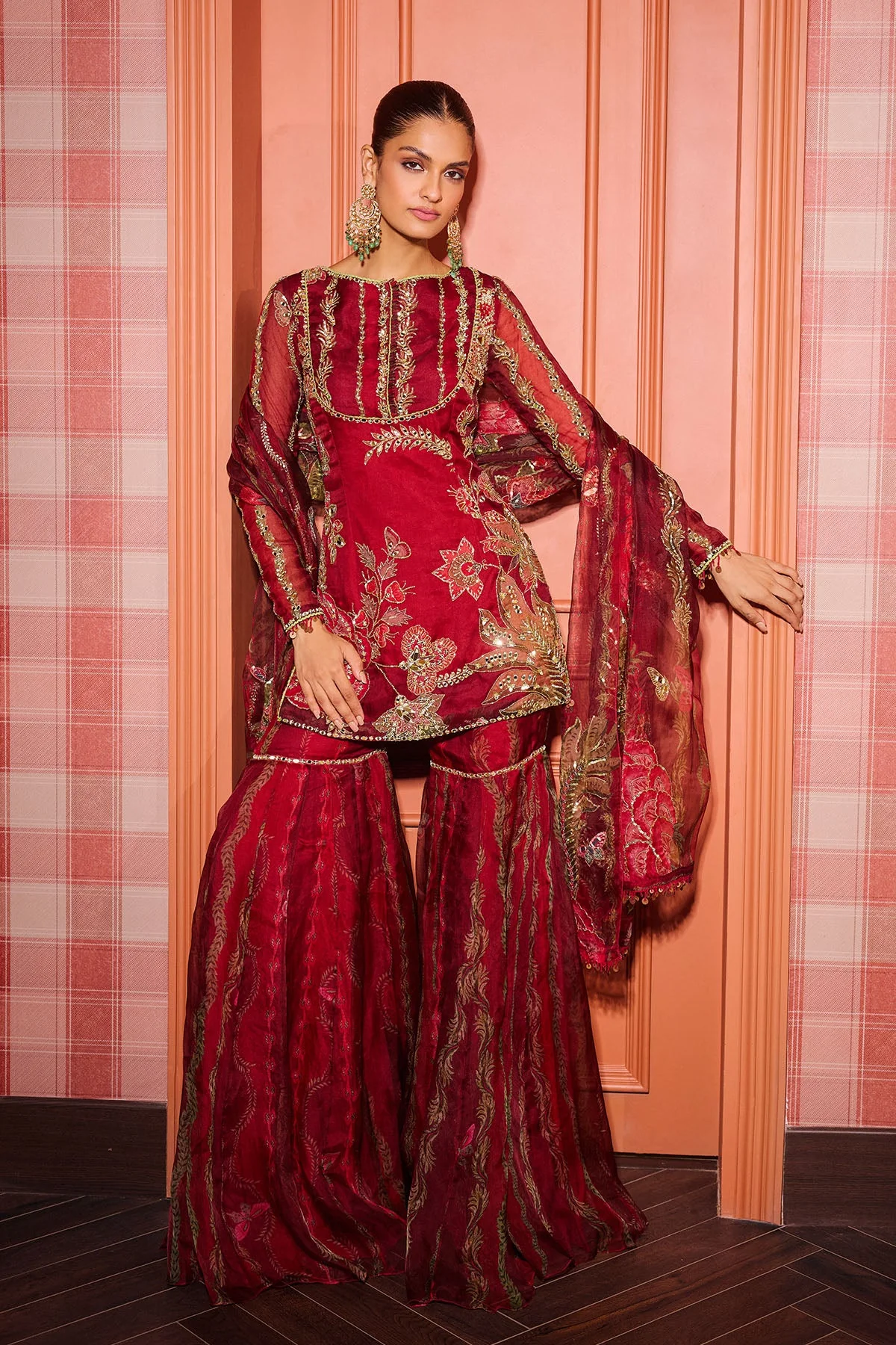 Hania - Embroidered Kurta and Dupatta with Garara - Image 4