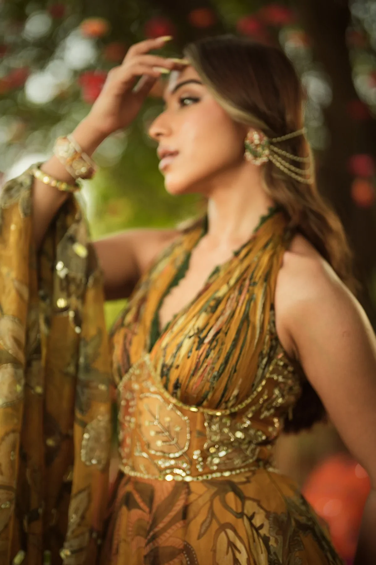 HAYA - Halter Neck Ruched Anarkali With Embroidered Dupatta - Image 6