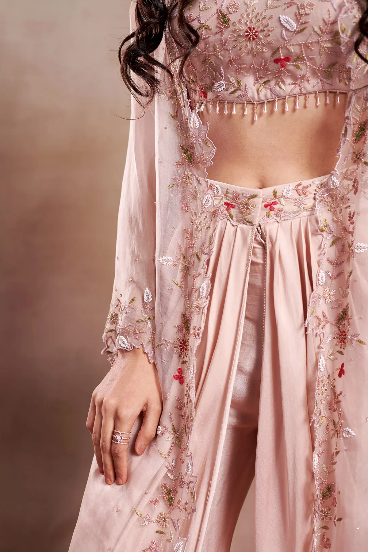 HERBS LIPS - Long Embroidered Jacket and Dhoti Set - Image 3