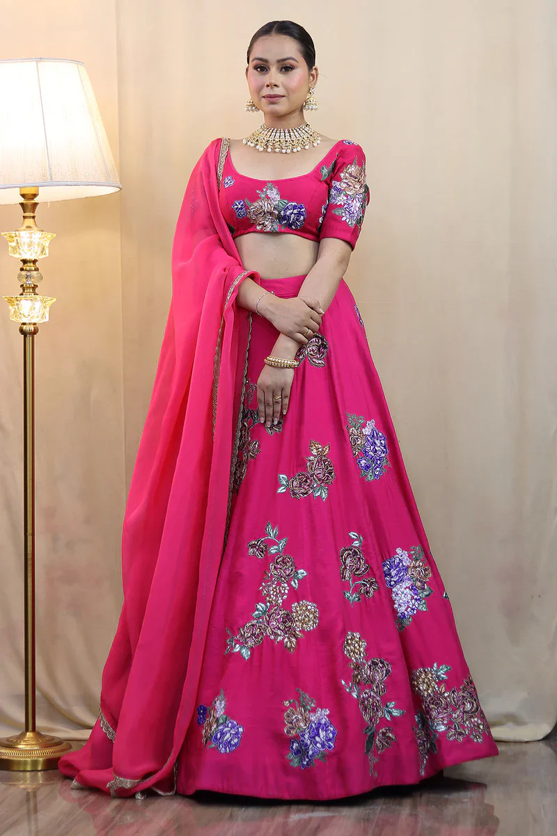 Hot Pink Applique Lehenga Set