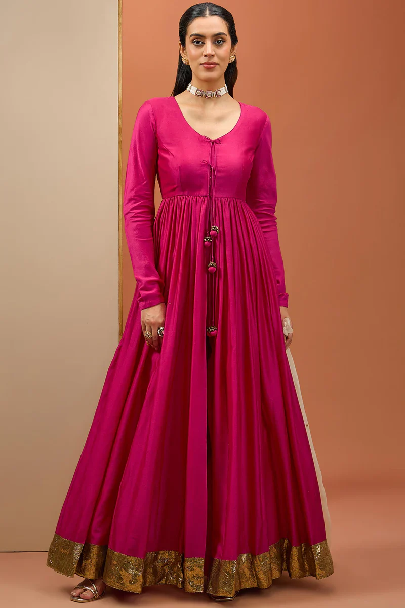 Hot Pink Lampi Anarkali Set - Image 3