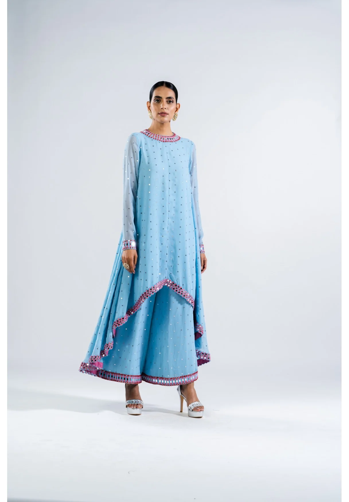 Ice Blue Asymmetrical Kurta Set