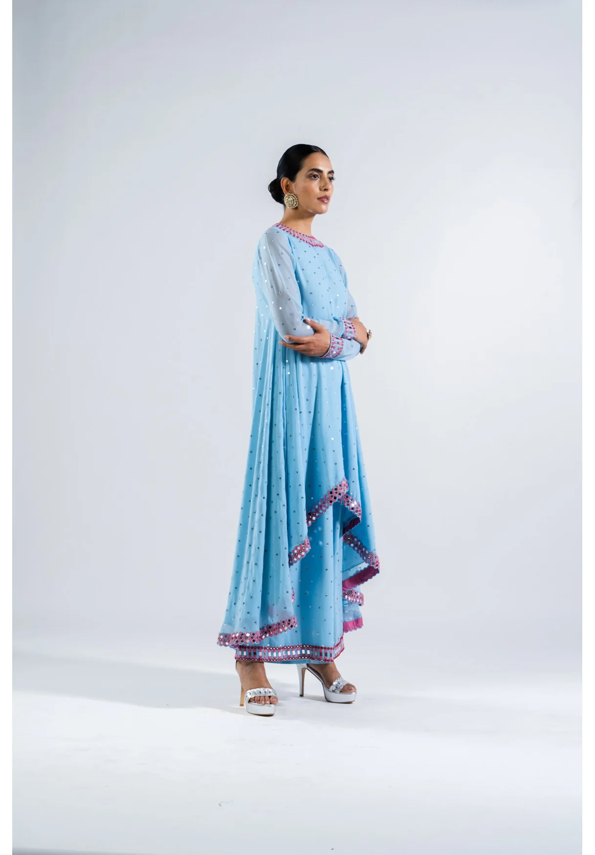 Ice Blue Asymmetrical Kurta Set - Image 3