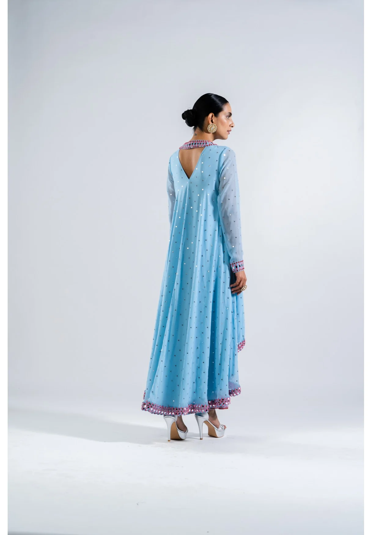 Ice Blue Asymmetrical Kurta Set - Image 4