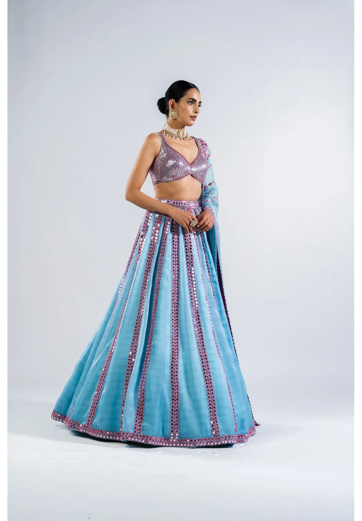 Ice Blue Mirror Seam Lehenga Set - Image 5