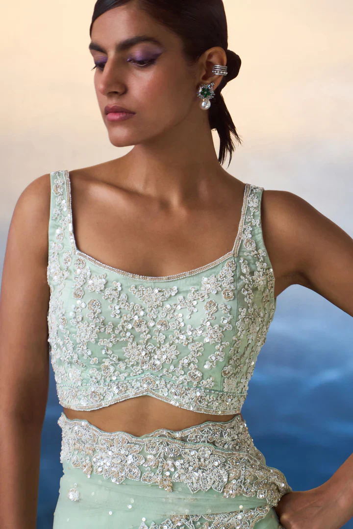 Ice Blue Net Saree - Image 2