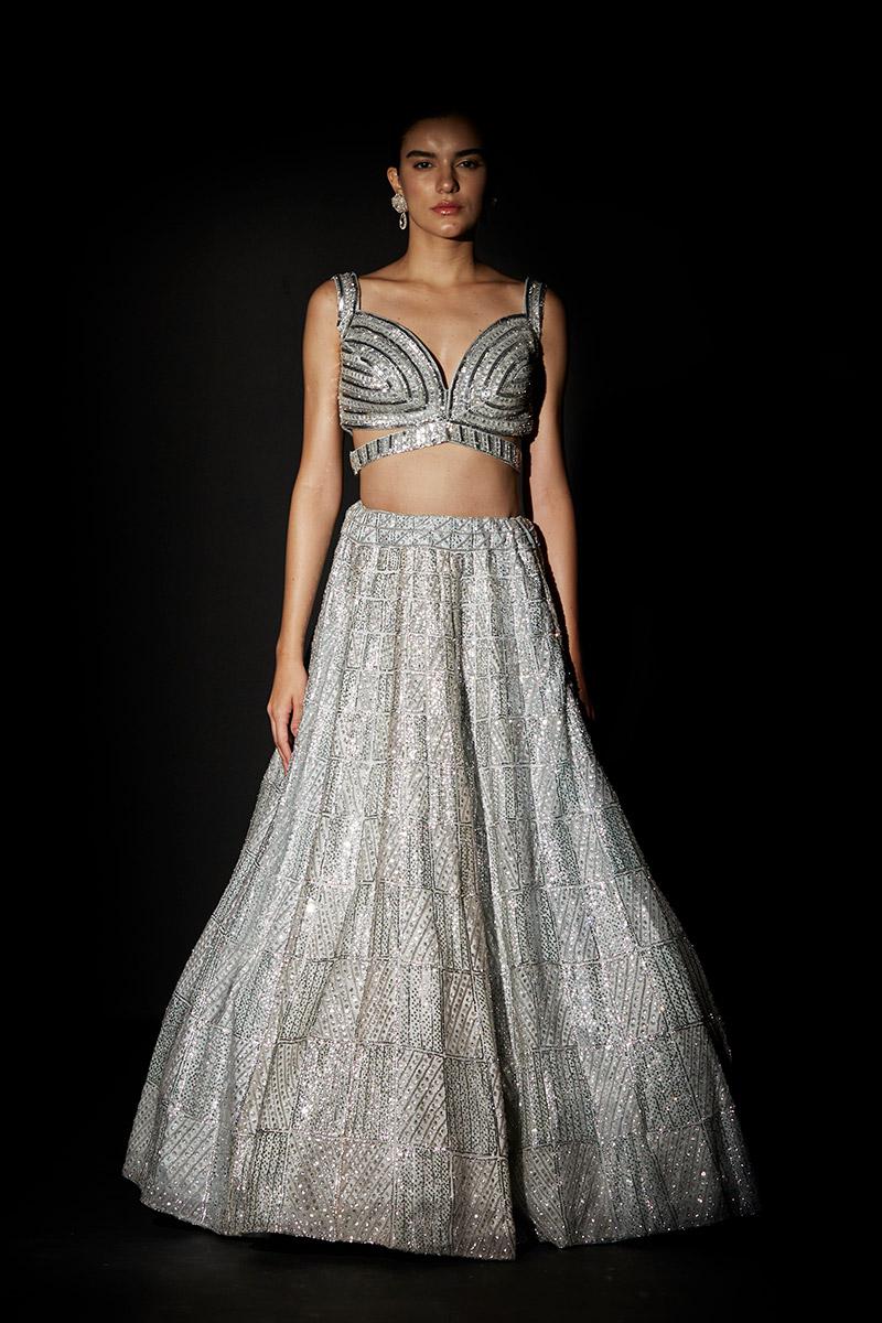 Ice Blue Organza Lehenga Set - Image 3