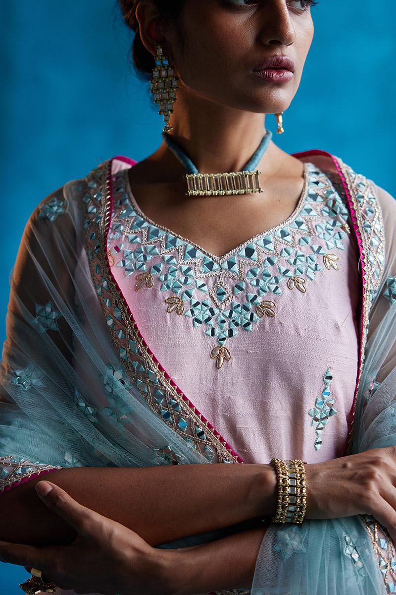 Ice Blue Sharara With Pink Kurta - Image 4