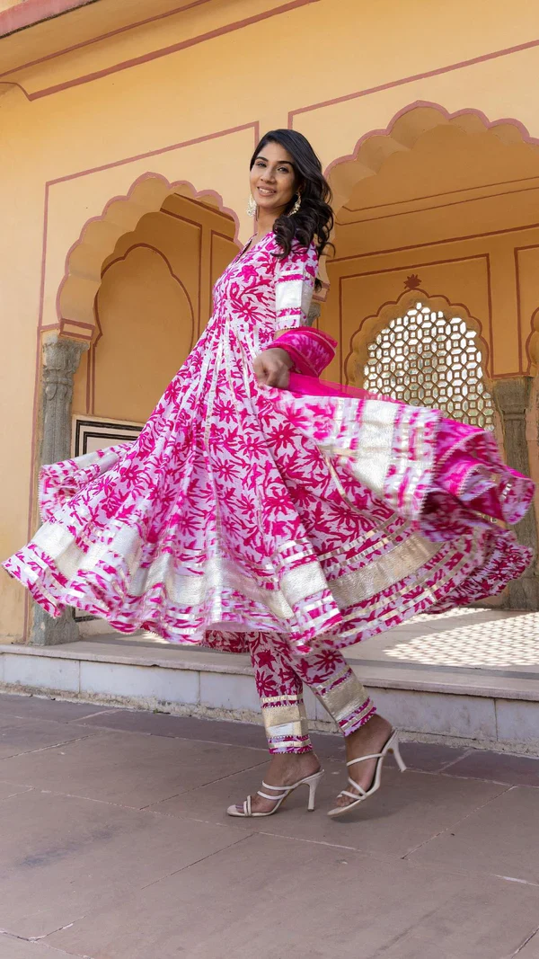 Imara Pink Cotton Anarkali Set - Image 2